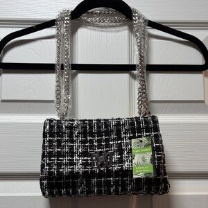 Badgley Mischka Black and White Tweed Shoulder Bag